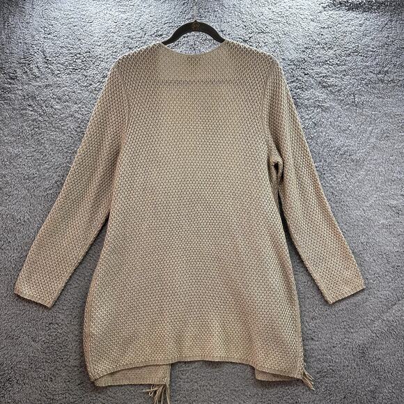Chico's Size 3 Beige Knit Open Front Cardigan Ruffle in Front Two Pockets Cozy - Picture 8 of 9